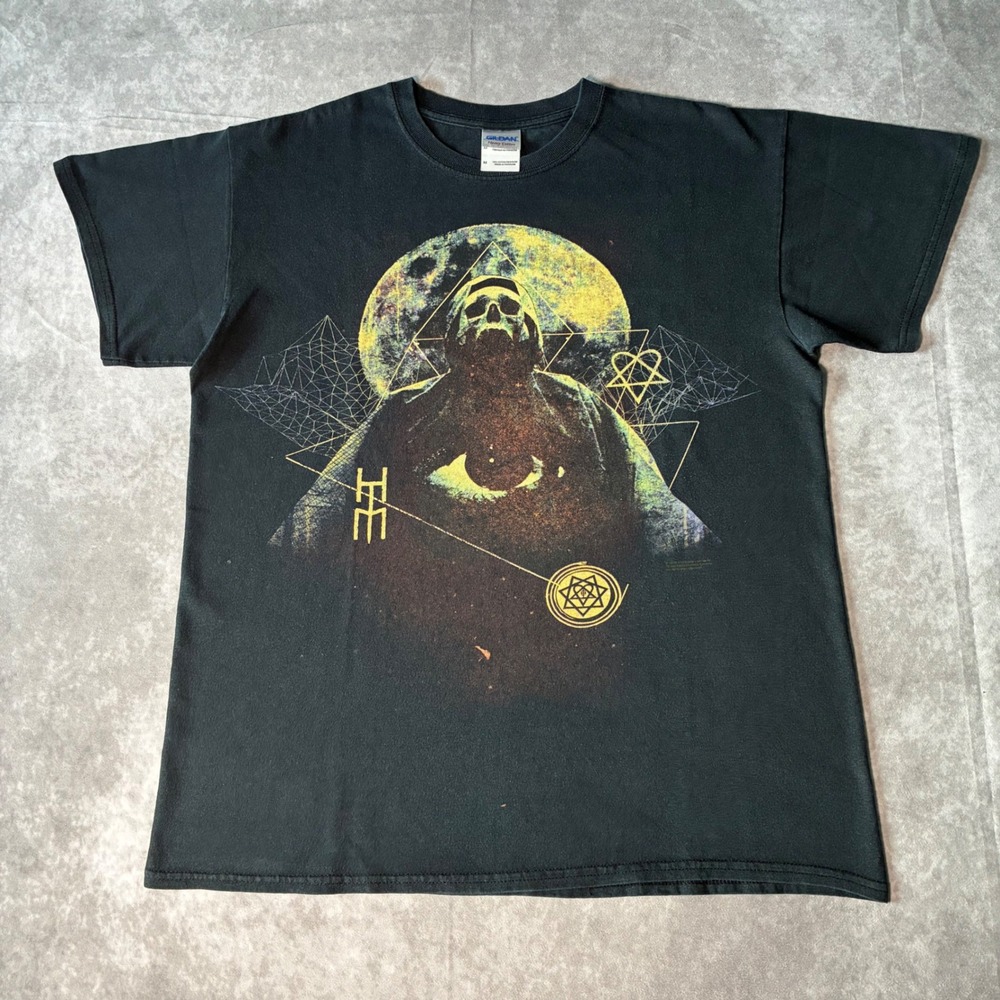 HIM Band T-Shirt 2014 World Tour Heartagram Graphic Black Mens Medium RARE